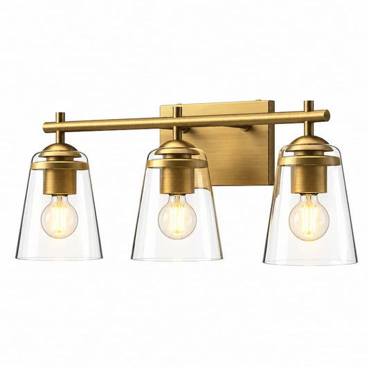 Alora Mood Addison VL638221AGCL 22-Inch 3-Light Vanity Light in Aged Gold with Clear Glass Shades