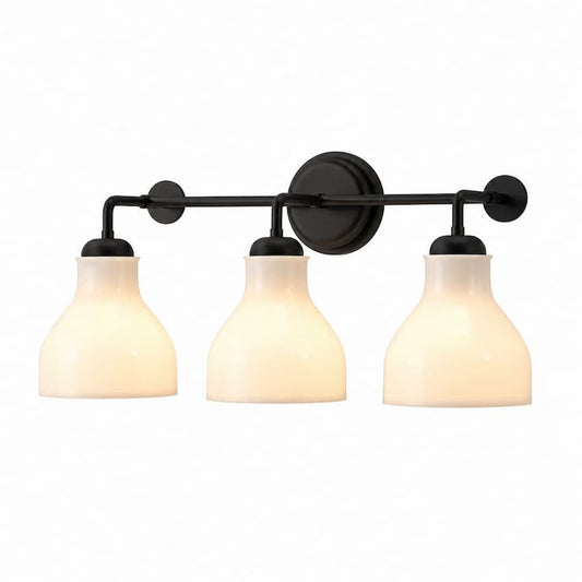 Alora Mood Westlake VL540322MBGO 22-Inch 3-Light Vanity Light in Matte Black Finish with Glossy Opal Glass Shades