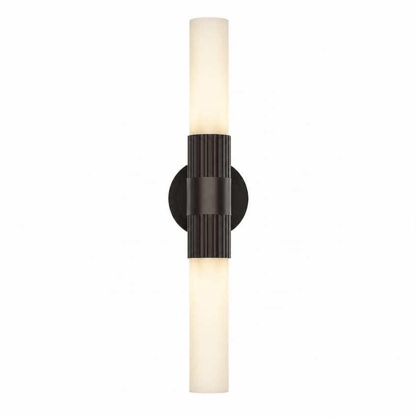 Alora Mood Rue VL416102WB 22-Inch 2-Light Vanity Light in Warm Bronze Finish with Glossy Opal Glass Shades