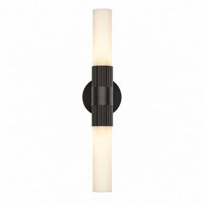 Alora Mood Rue VL416102WB 22-Inch 2-Light Vanity Light in Warm Bronze Finish with Glossy Opal Glass Shades