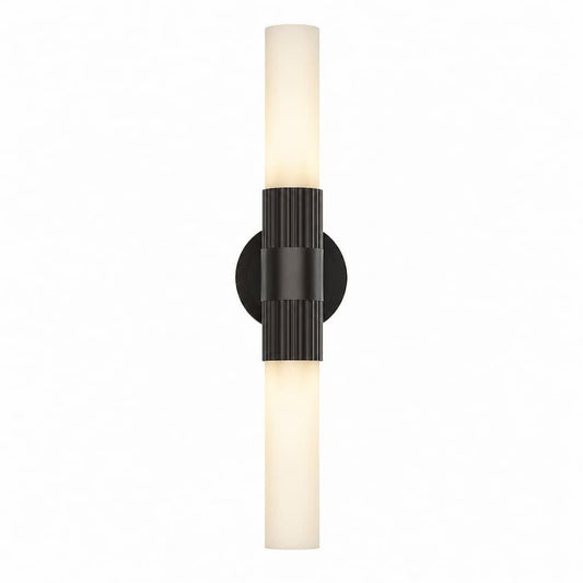 Alora Mood Rue VL416102WB 22-Inch 2-Light Vanity Light in Warm Bronze Finish with Glossy Opal Glass Shades
