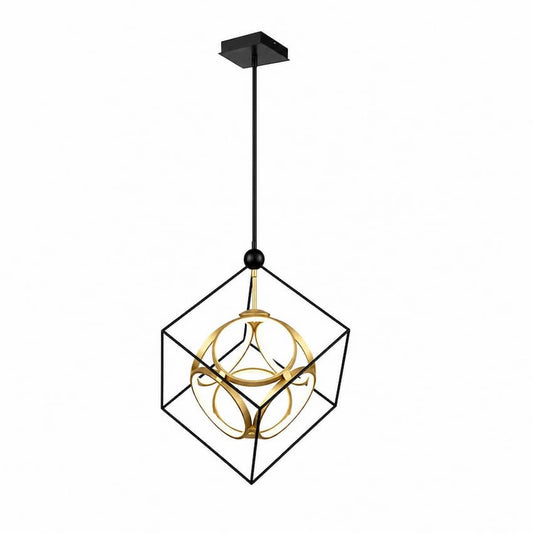 Kuzco Monza CH19220-BK/AN 20-inch LED chandelier with black and antique nickel finish and sculptural geometric ring design