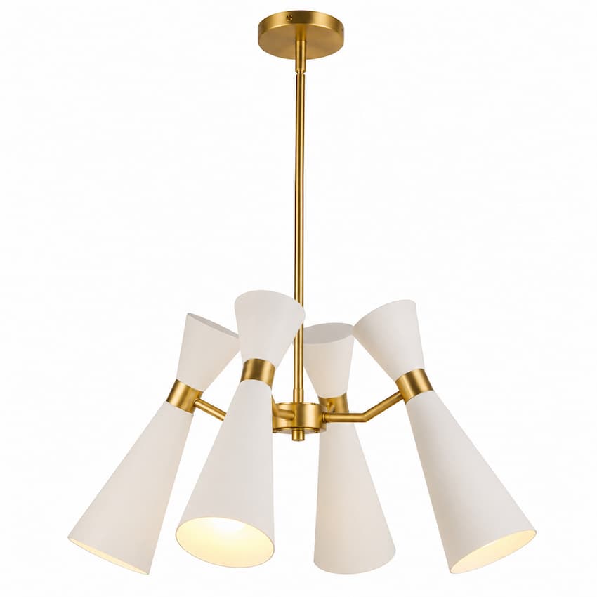 Alora Mood Blake CH574424WHAG 24-Inch 4-Light Chandelier in White with Aged Gold Accents and Sculptural Steel Shades