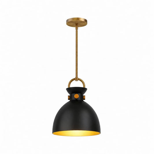 Alora Mood Waldo PD411311AGMB 11-Inch Pendant Light in Aged Gold and Matte Black Finish with Steel Dome Shade