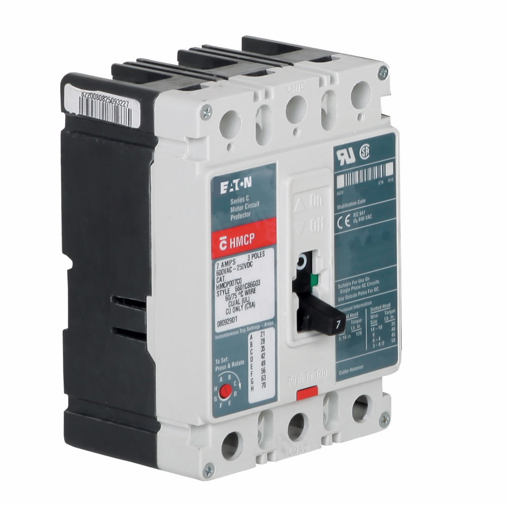 Cutler Hammer 30A 600V 3-Pole Magnetic Motor Circuit Protector, Frame J-K, Series C, Non-Aluminum, UL/CSA Certified