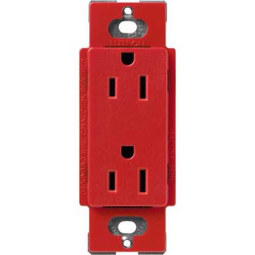 Lutron Claro 15 A duplex receptacle in Signal Red