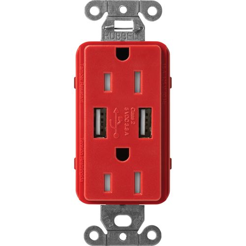 Lutron Claro USB charging receptacle in Signal Red