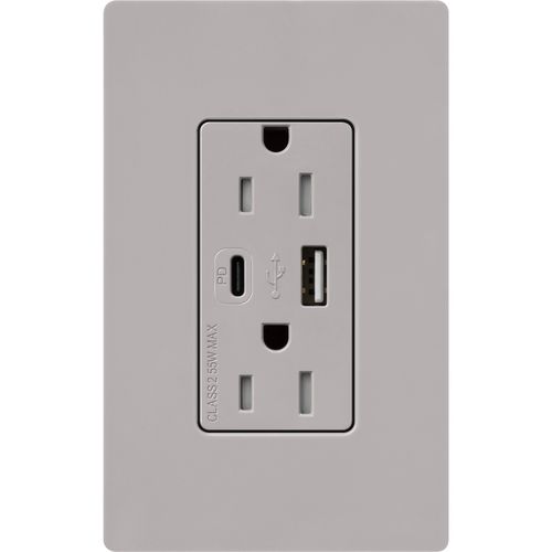 Lutron Claro USB charging receptacle in Gray