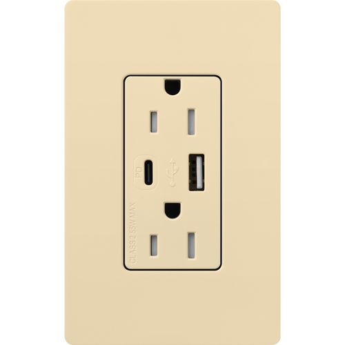 Lutron Claro USB charging receptacle in Ivory