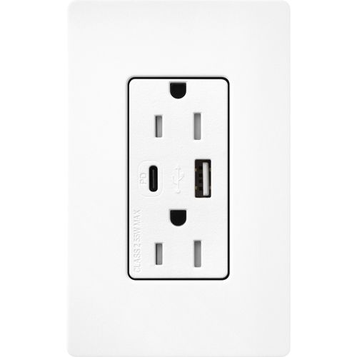 Lutron Claro USB charging receptacle in Brilliant White