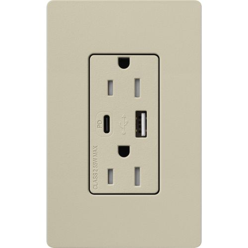 Lutron Claro USB charging receptacle in Clay