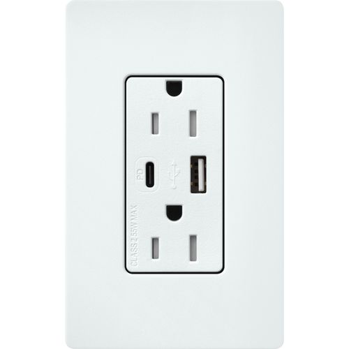 Lutron Claro USB charging receptacle in Glacier White