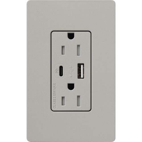 Lutron Claro USB charging receptacle in Pebble