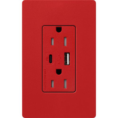 Lutron Claro USB charging receptacle in Signal Red