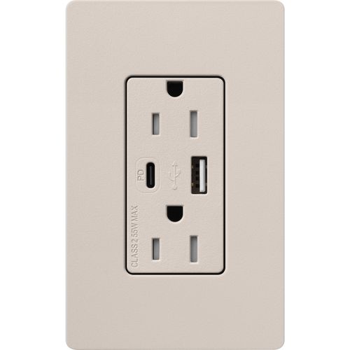 Lutron Claro USB charging receptacle in Taupe