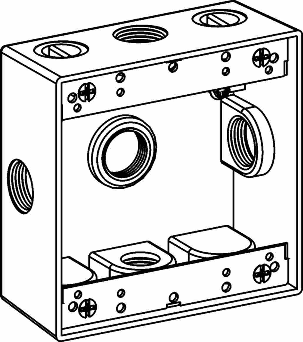 Orbit 2-Gang Gray Weatherproof Box 5 Hub 1 in 2 in Deep 2B100-5X - SKU 2B1005X