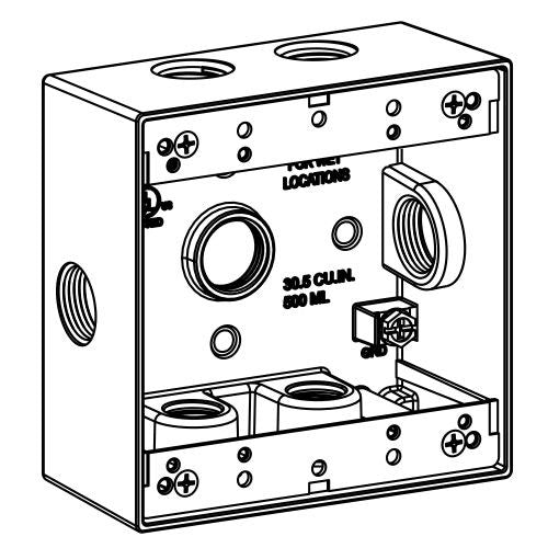 Orbit 2-Gang Gray Weatherproof Box 7 Hub 1/2 in 2 in Deep 2B50-7X - SKU 2B507X