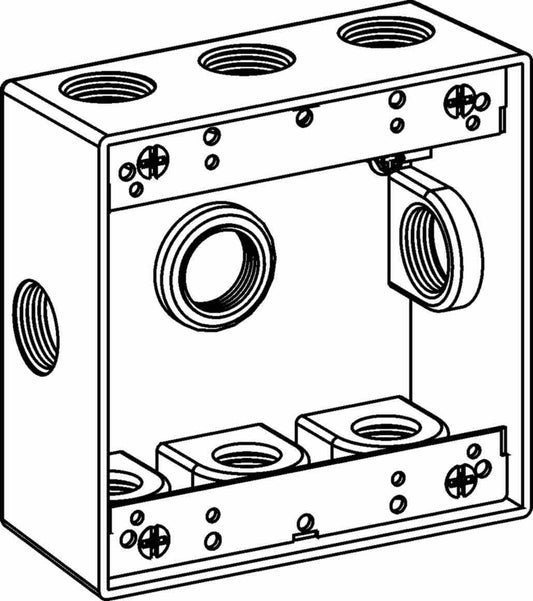 Orbit 2-Gang Gray Weatherproof Box 9 Hub 1/2 in 2 in Deep 2B50-9 - SKU 2B509