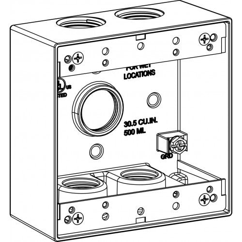 Orbit 2-Gang Gray Weatherproof Box 5 Hub 3/4 in 2 in Deep 2B75-5 - SKU 2B755