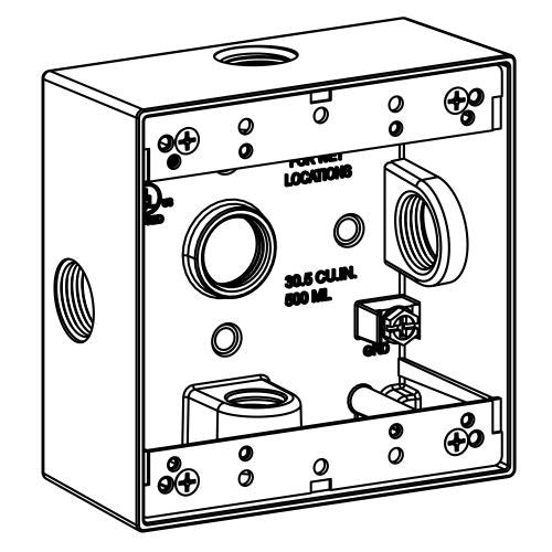 Orbit 2-Gang Gray Weatherproof Box 5 Hub 3/4 in 2 in Deep 2B75-5X - SKU 2B755X