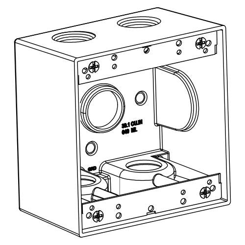 Orbit 2-Gang Weatherproof Box 5 Hub 1 in hub size 2-5/8 in Deep 2DB100-5 - SKU 2DB1005