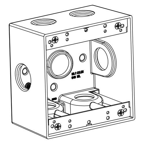 Orbit 2-Gang Weatherproof Box 7 Hub 1 in hub size 2-5/8 in Deep 2DB100-7X - SKU 2DB1007X