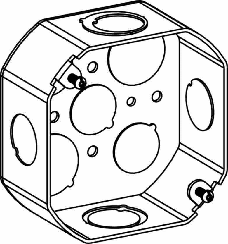 Orbit 4 in Octagon 1-1/2 in Deep 4O Octagon Steel Box 1/2 in and 3/4 in Mixed Knockouts 4RB-MKO