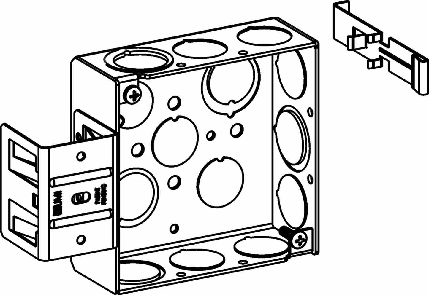 Orbit 4 in Square 1-1/2 in Deep 4S Square Steel Box 1/2 in and 3/4 in Mixed Knockouts MS Bracket 4SB-MKO-MS
