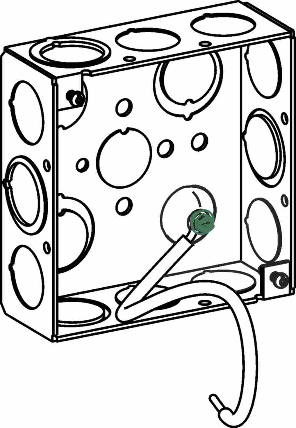 Orbit 4 in Square 1-1/2 in Deep 4S Square Steel Box 1/2 in and 3/4 in Mixed Knockouts With Pigtail 4SB-MKO-PT