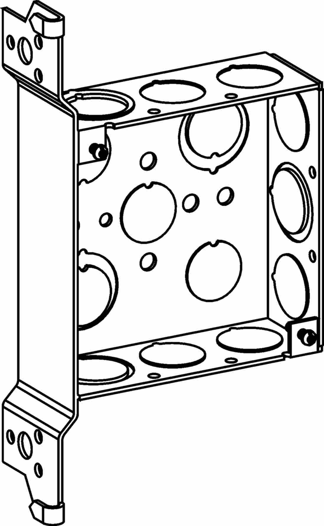 Orbit 4 in Square 1-1/2 in Deep 4S Square Steel Box 1/2 in and 3/4 in Mixed Knockouts Wood Stud Bracket 4SB-MKO-WB