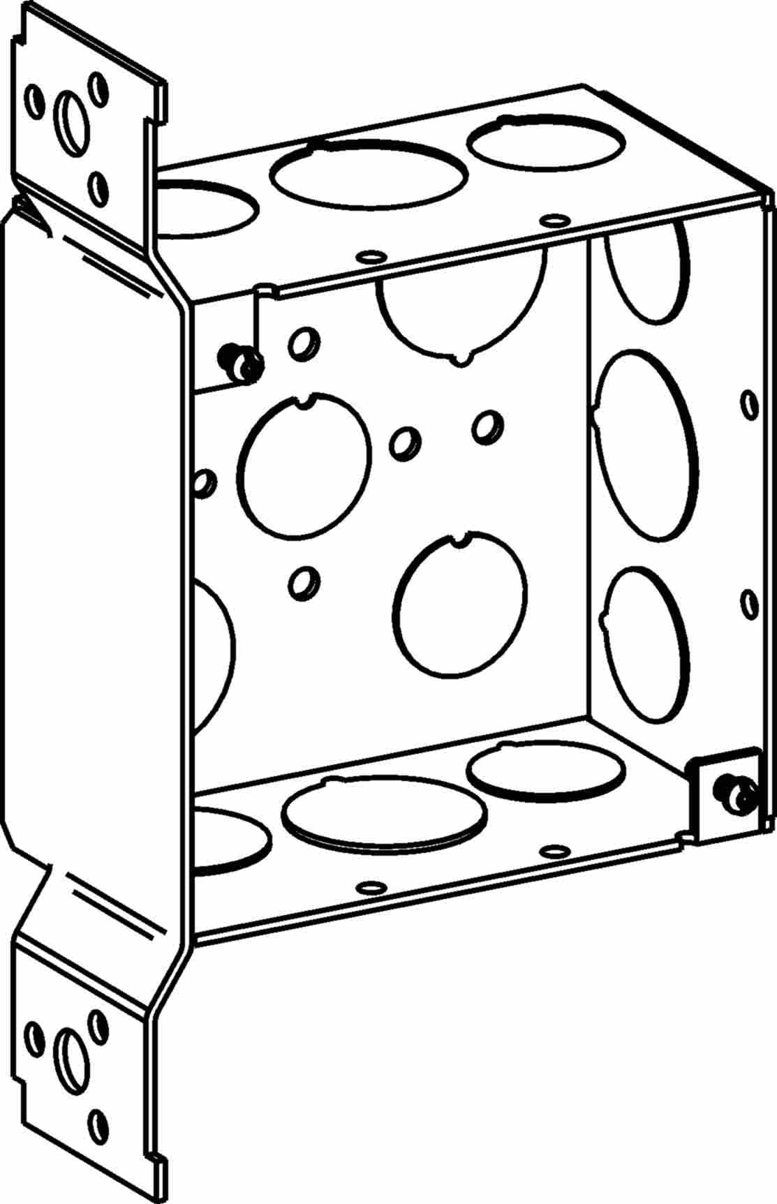 Orbit 4 in Square 2-1/8 in Deep 4S Square Steel Box 1/2 in and 3/4 in Knockouts FB Bracket 4SDB-50/75-FB
