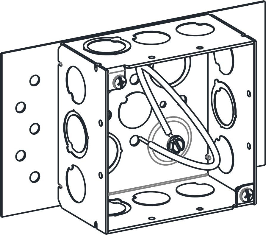Orbit 4 in Square 2-1/8 in Deep 4S Square Steel Box 1/2 in and 3/4 in Mixed Knockouts Back Mounting Plate With Pigtail 4SD...