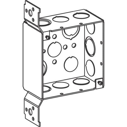 Orbit 4 in Square 2-1/8 in Deep 4S Square Steel Box 1/2 in and 3/4 in Mixed Knockouts FB Bracket 4SDB-MKO-FB