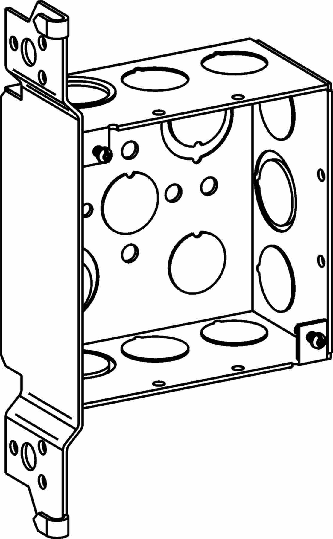 Orbit 4 in W X 4 in H 2-1/8 in Deep 4S Square Steel Box Mixed Knockouts Bracket, Wood Stud Bracket 4SDB-MKO-WB