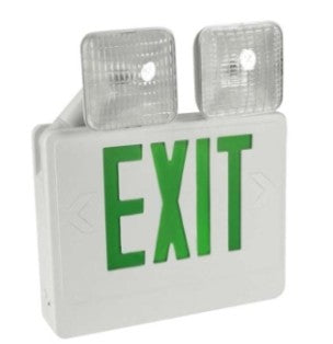 Orbit LED Exit and Emergency Combo with Adjustable Head, White Housing, Green Letters, Self Diag EECLAWGSDT