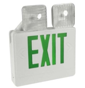 Orbit LED Exit and Emergency Combo with Adjustable Head, White Housing, Red Letters, Remote Capable EECLAWRRC