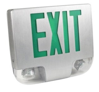 Orbit LED Die-Cast Aluminum Emergency and Exit Combo, Black Housing, Black Face Plate, 1 Face, Green Letters EESLALEDBB1G