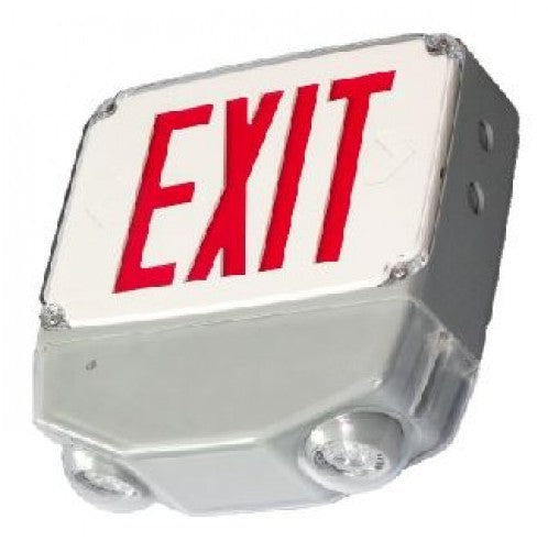 Orbit LED Wet Location. Emergency. and Exit Combo, Gy Housing, 2 Face, Red Letters, Tamper-Resistant Prf ESBL2LGY2RTP