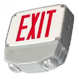 Orbit LED Wet Location. Emergency. and Exit Combo, White Housing, 2 Face, Green Letters, Heater ESBL2LW2GHTR