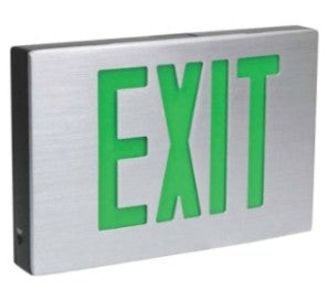 Orbit LED Cast Aluminum Exit Sign, Aluminum Housing, Aluminum Face Plate, 1 Face, Green Letters, Battery Backup ESLAAA1GEB