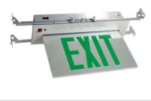 Orbit LED Recessed Edge-Lit Exit Sign, White Casing, 1 Face, Green Letters, Battery Backup ESREW1GEB