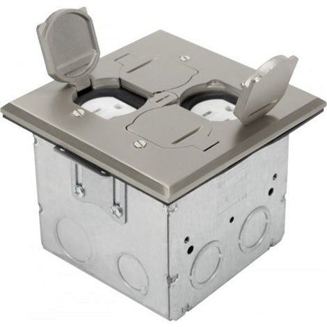 Orbit Floor Box Flip Type (Sqr. Plt)W 2 Recept.(T.R.), Stainless Steel FLBDDSS