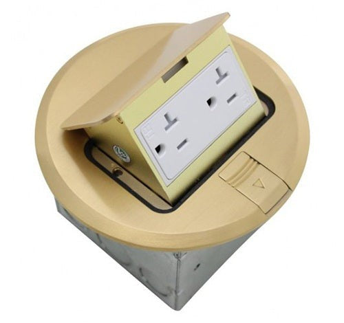 Orbit Floor Box Popup with Duplex Recep(T.R.), Round Cover, Brass FLBPUDRBR