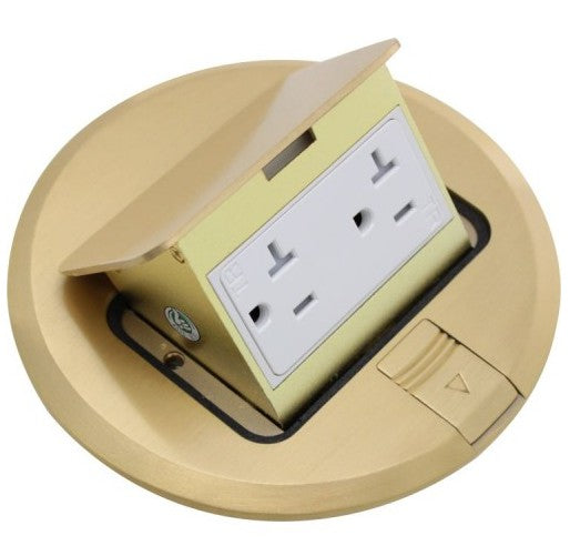 Orbit Floor Box Round Popup Cover Only Wduplex Recep(T.R.), Brass FLBPUDRCBR