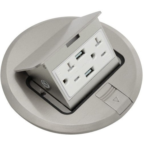 Orbit Floor Box Popup Rnd. Rcpt(T.R.), USB 5V 2.1 A, Cvr Only, S.Stl FLBPUDURCSS