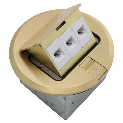Orbit Floor Box Popup with Low Voltage (RJ45), Round Cover, Brass FLBPULRBR