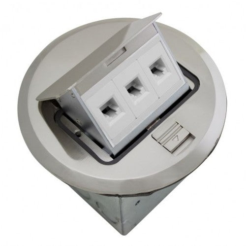 Orbit Floor Box Popup with Low Voltage (RJ45), Round Cover, Stainless Steel FLBPULRSS