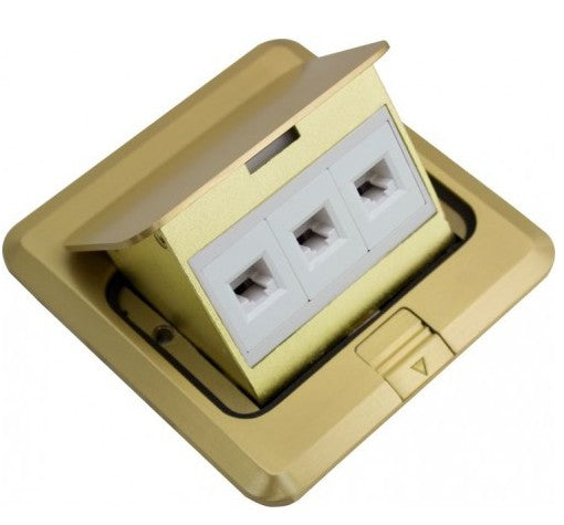 Orbit Floor Box Square Popup Cover Only Wlow Voltage(RJ45), Brass FLBPULSCBR