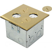 Orbit Floor Box Rnd Plug Type, (Sqr. Plt) with 2 Recept.(T.R.), Brass FLBR2GDDBR