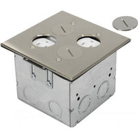 Orbit Floor Box Rnd Plug Type, (Sqr. Plt)W 2 Recept.(T.R.), Stainless Steel FLBR2GDDSS